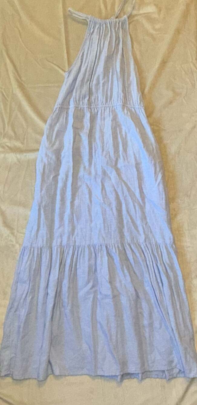 Joie Linen Blend Tiered Halter Maxi Dress in Light Blue